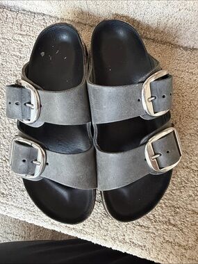 Birkenstock Gray Two-Strap Buckle Sandals
